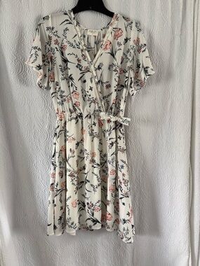 Sienna Sky Cream Floral Wrap Midi Dress with Pink Accents